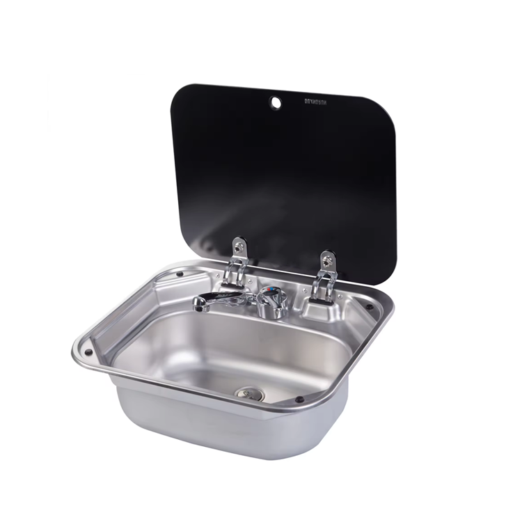 Faucet - Edelstahl-Spülbecken mit Glasdeckel und Wasserhahn für