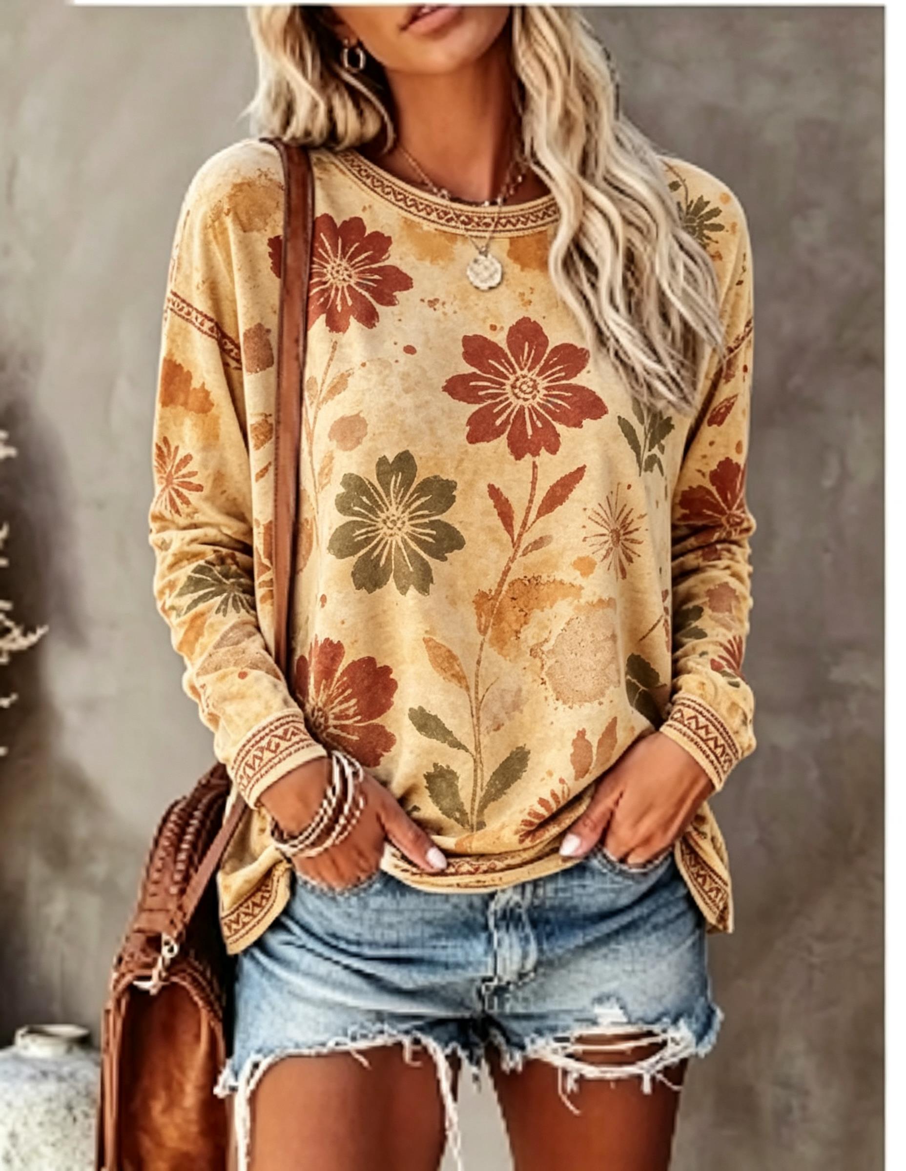 Damen-T-Shirt mit Rundhalsauss – Wallpaper Bewertung und Preis